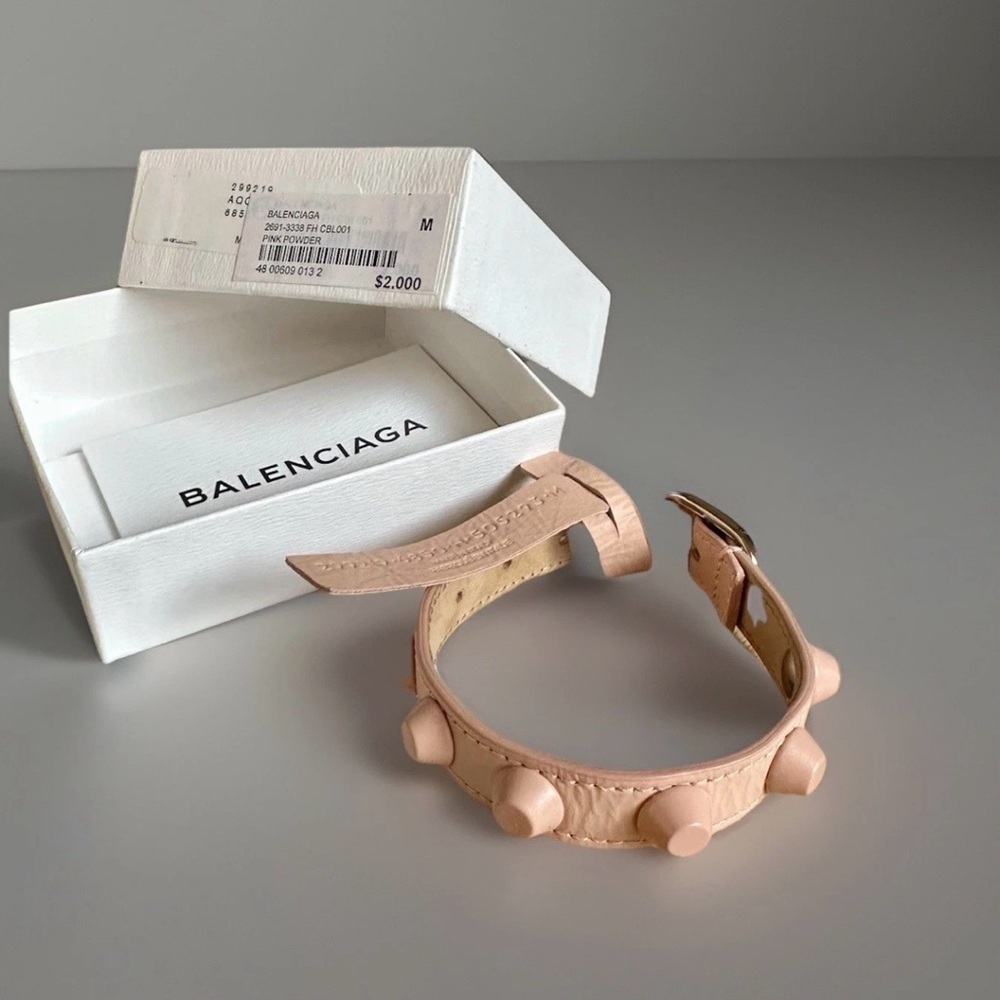 ⭐️ Balenciaga Pink Studded Leather Bracelet with Box and Paperwork